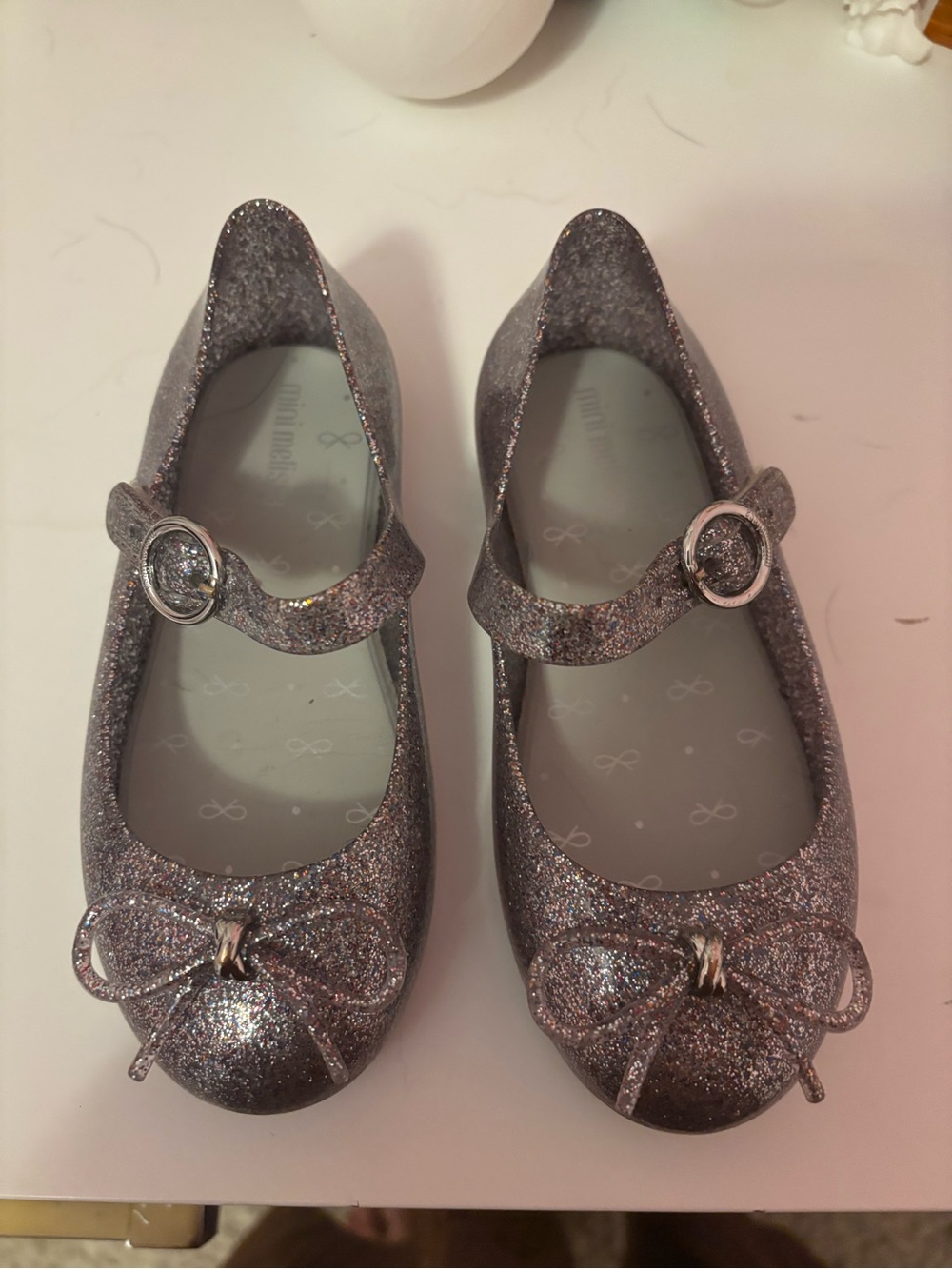 Mini Melissa Girls' silver Glitter Sweet Love Butterfly Mary Jane Shoes 10